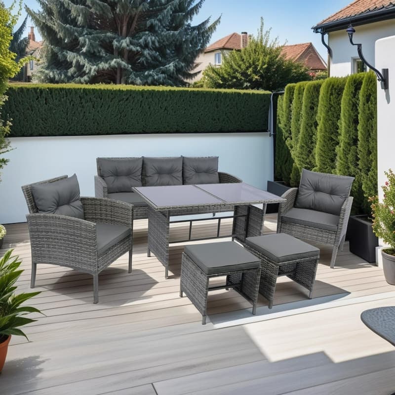 ACROMA 6-piece Rattan Wicker Patio Furniture Set-Outdoor with coffee table - Grey