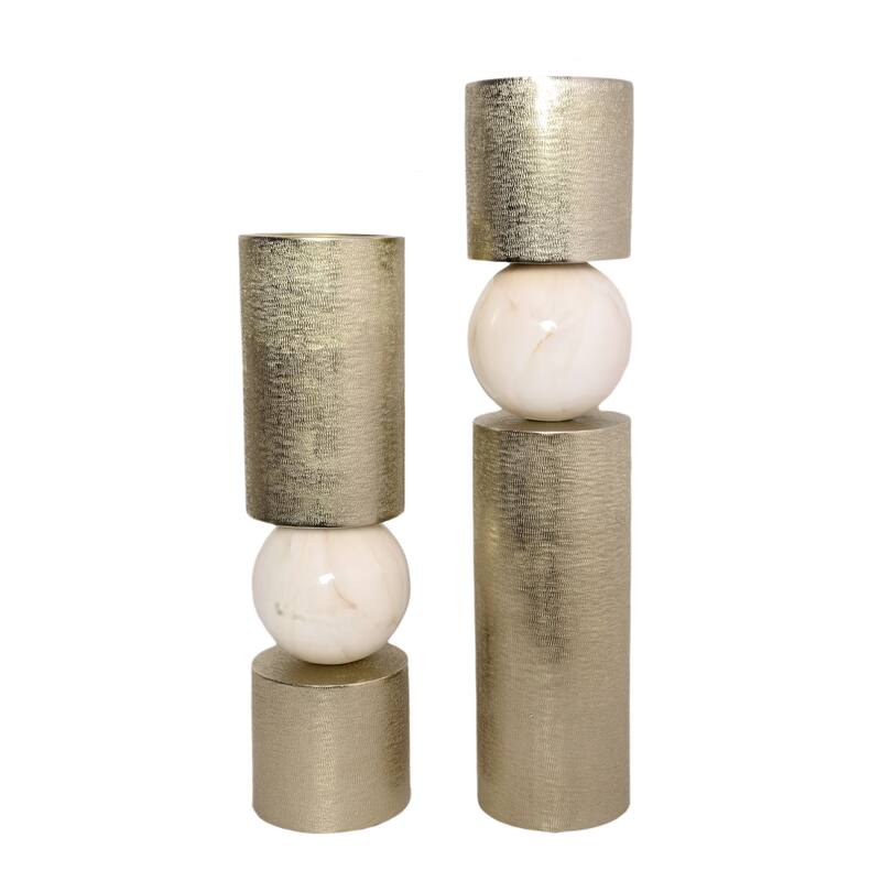 Metal Candle Holders Modern Glossy Sphere - Set of 2 - Gold - 15" - 17.75"