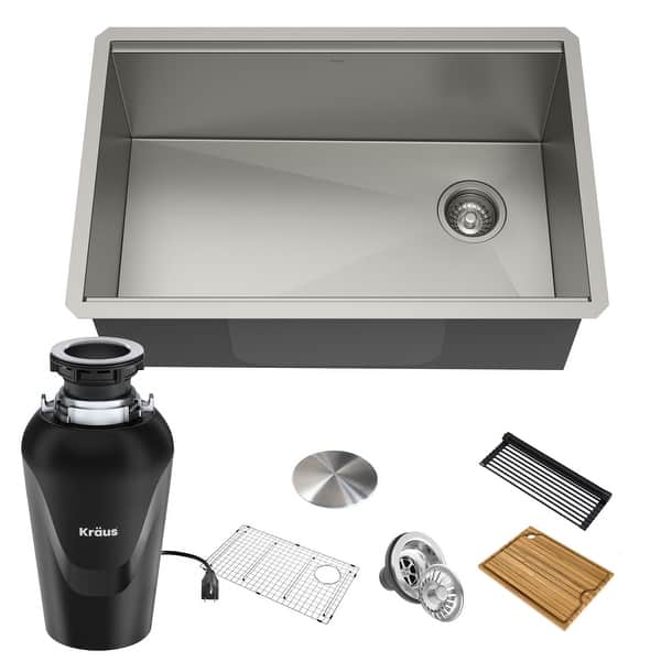 slide 126 of 149, KRAUS Kore Workstation Undermount Stainless Steel Kitchen Sink 27" L x 19" W (sink KWU110-27 w/ KWD100-75MBL) - Stainless Steel with Black Garbage Disposal