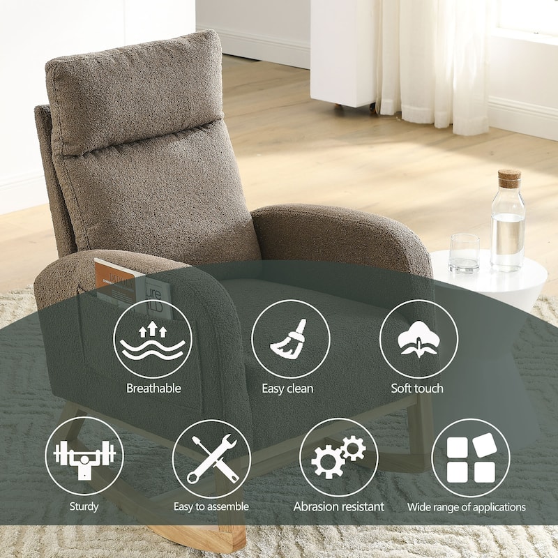 Modern Accent Glider Chair with Two Side Pocket,High Backrest Living Room Lounge Arm Rocking Chair, for Living Room Bedroom