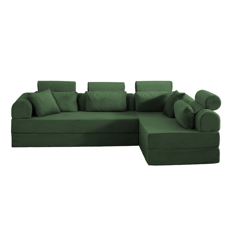 L shape Modular Sectional Sofa, Compressed Sectional Sofa Corduroy Couch, Unfold into a bed, Comfy Compressed Sofa Couch