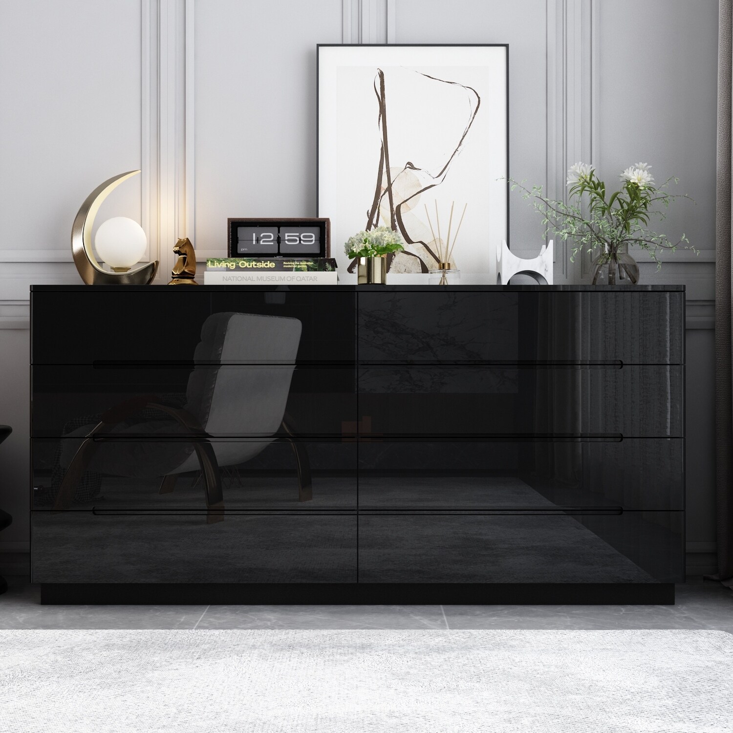 black high gloss dresser Elegant High Gloss Dresser with Metal Handle,Mirrored Storage Cabinet with  6 Drawers for Bedroom,Living Room,Black - Bed Bath & Beyond