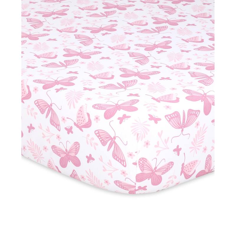 The Peanutshell Pink Butterfly Fitted Crib Sheet 4 Pack Set