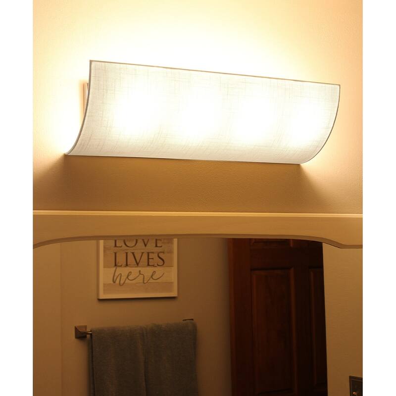 Moderne Vanity Light Cover Conversion Kit, 20"W White Textured Fabric Shade - DIY Upgrades Hollywood Lights (No Wiring) - 20 IN