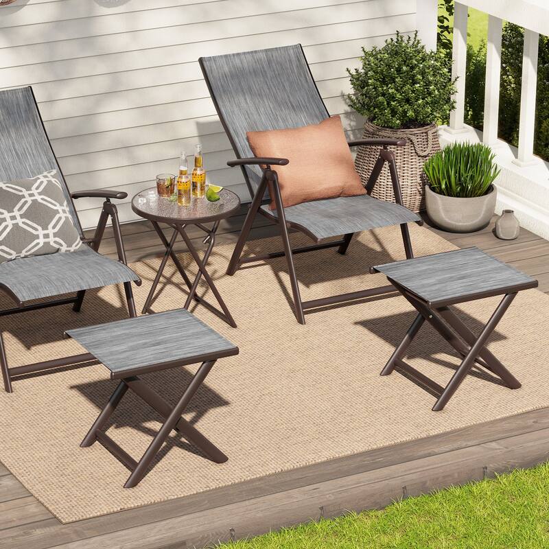 Outdoor Picnic Camping Portable Folding Small Side Table or as Footrest, Footstool - 17.1 In. L X 14.8 In. W X 16.3 In. H - Set of 2, Black&Gray Mixed