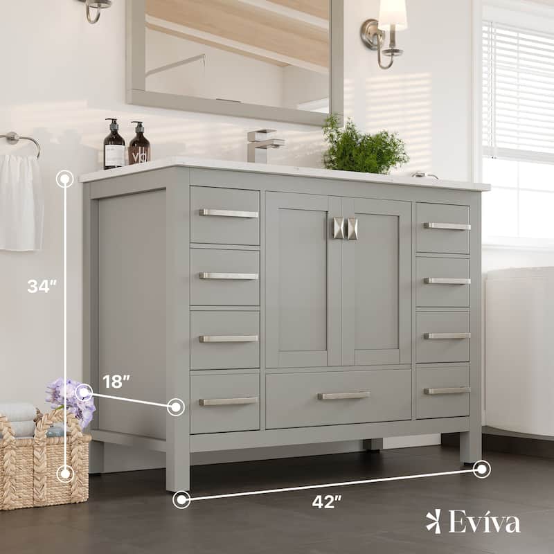 Eviva London 42"W Bath Vanity with Carrara Quartz Top & Undermount Sink