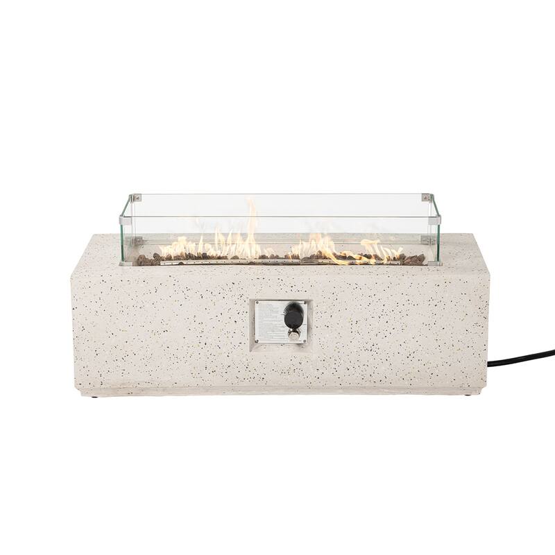 COSIEST Outdoor Rectangle Propane Fire Pit with Wind Guard, 50000BTU