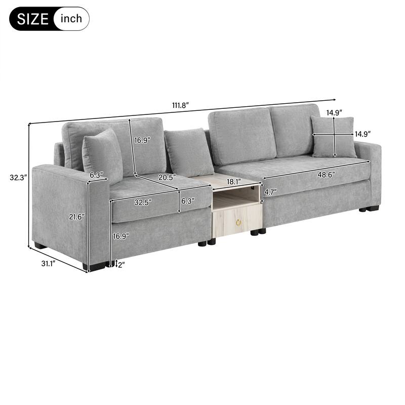Christopher Knight Home - Havencrest 111.8" Modern Upholstered Modular Sofa with Storage Armrest Center Console
