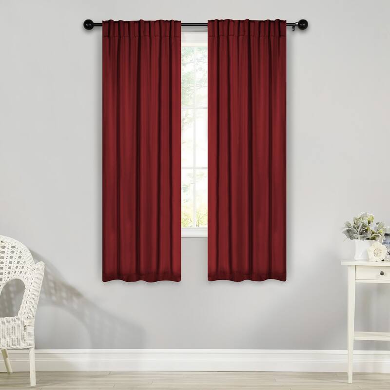 Superior Solid Machine Washable Room Darkening Curtains with Back Tabs, Set of 2