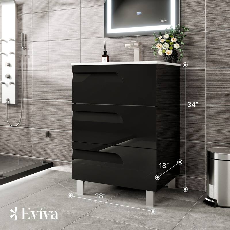 Eviva Joy 28"W Bath Vanity with Porcelain Top & Integrated Sink
