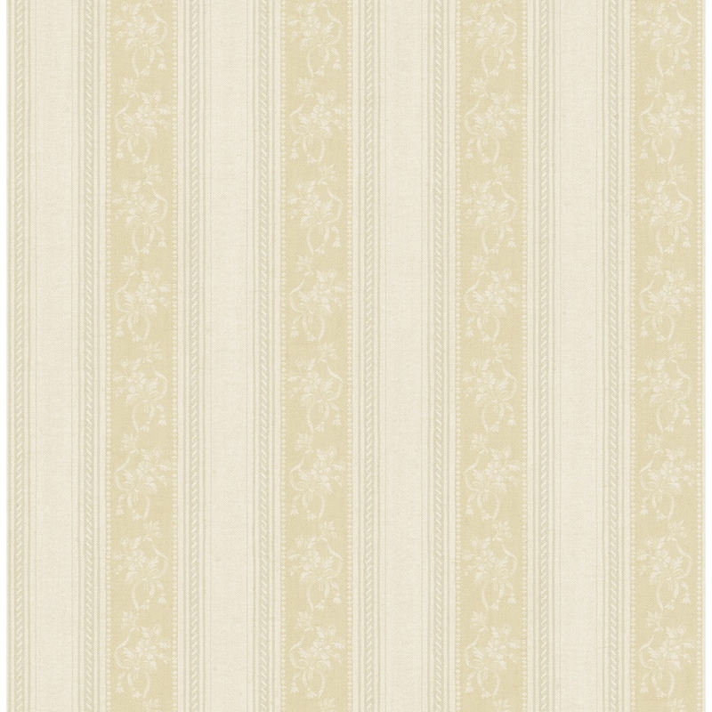 Seabrook Designs Donnington Floral Stripe Unpasted Wallpaper - 20.5 in. W x 33 ft. L - Metallic Alabaster & Buttercup