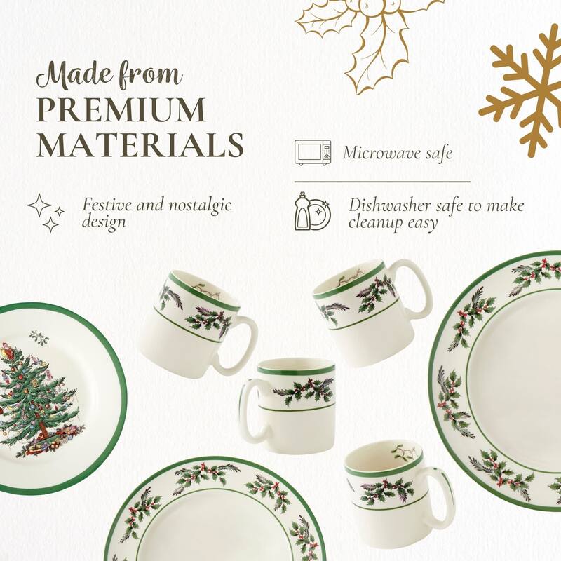 Spode Christmas Tree Holly Fine Earthenware 12-Piece Dinnerware Set
