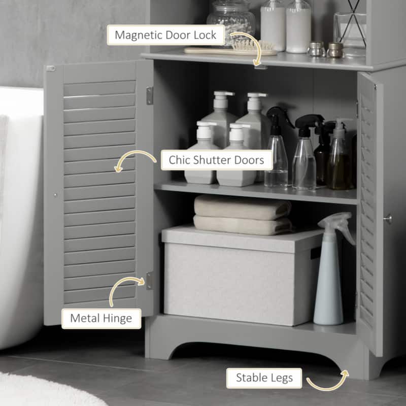 Freestanding Bathroom Linen Cabinet with 2 Cabinets and Countertop, Bathroom Floor Cabinet