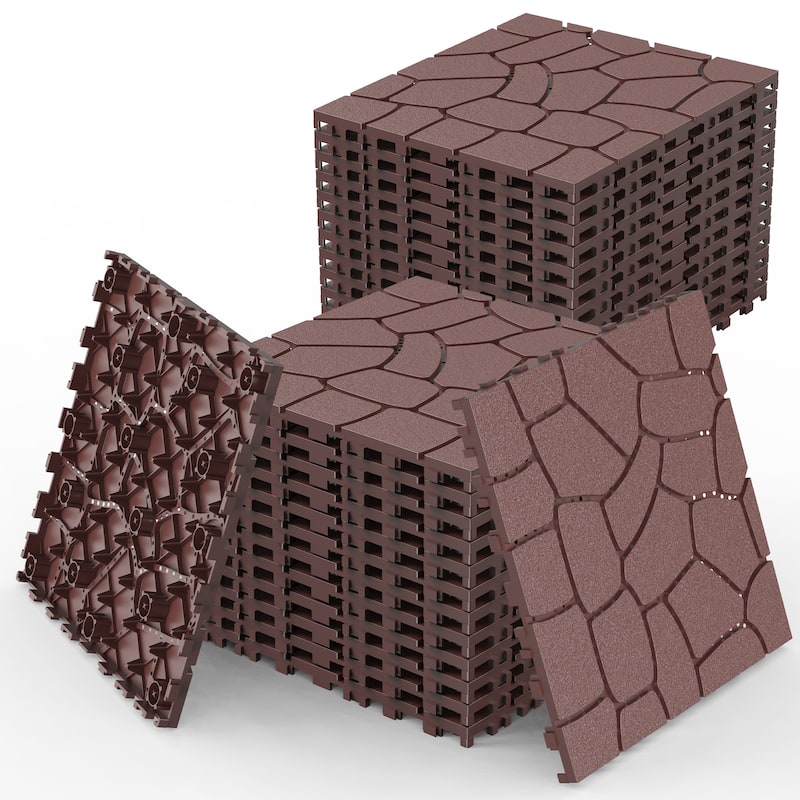 44pcs Stone texture 12" Patio Deck Tiles, DIY Module Interlocking Decking Tiles Floor Tile