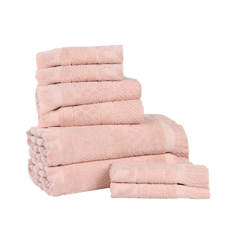 Superior Rolla Cotton Geometric Jacquard Plush Soft 8 Piece Towel Set