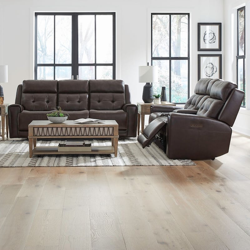 Liberty Furniture Carrington Living Room Sets - Leather Power Sofa, Loveseat, Recliner - Sofa, Loveseat Dark Brown Leather