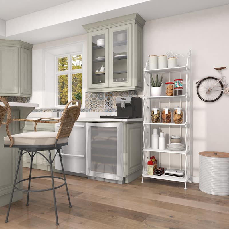 Metal Indoor Outdoor Tall Folding 5 Shelves Scroll Bakers Rack