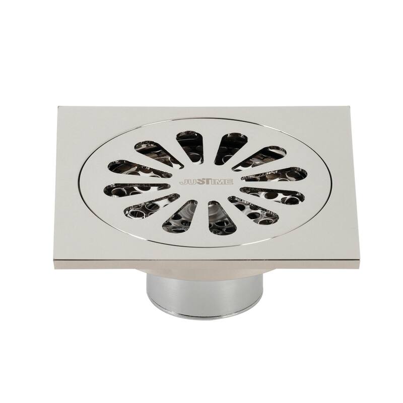 Kingston Brass Watercourse Sunburst 4" Square Grid Shower Drain - Polished Nickel