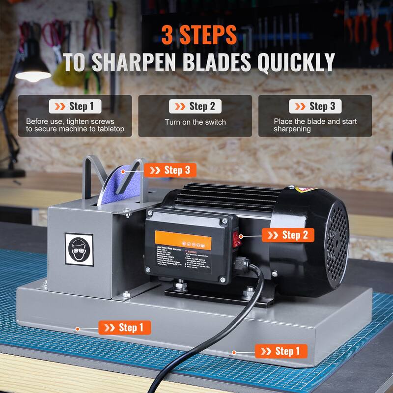 Lawn Mower Blade Sharpener for High/Low Lift Blades, Gator Blades, Flat Blades - 2/3HP 500W