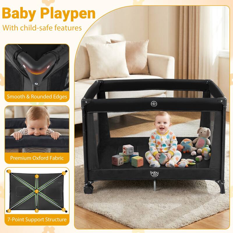 Gymax Portable Baby Playard w/Soft Mattress Breathable Mesh Sides
