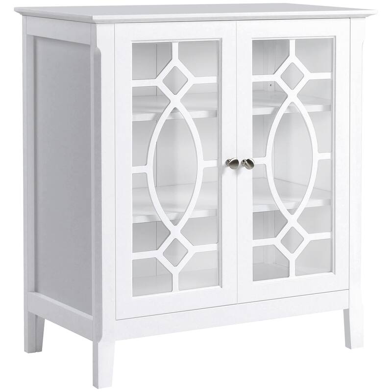 Sideboard Buffet Cabinet, Kitchen Storage Cabinet, Double Glass Door Accent Cabinet with Adjustable Shelves - White