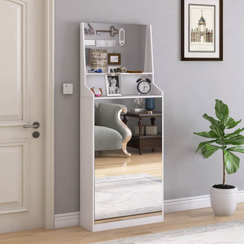 Shoe Cabinet with 3 mirrors,Shoe Storage Cabinet for Entryway,Vertical Shoe Cabinet for Front Door Entrance,Outdoor,Bedroom