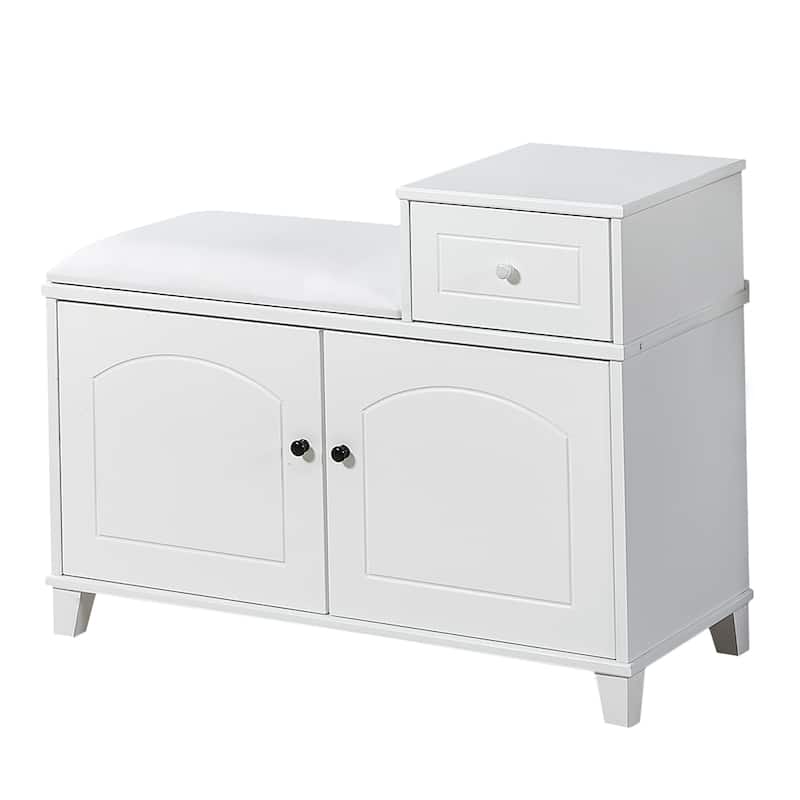 Wooden Shoe Storage Bench Shoe Ottoman Cabinet with Drawer,White