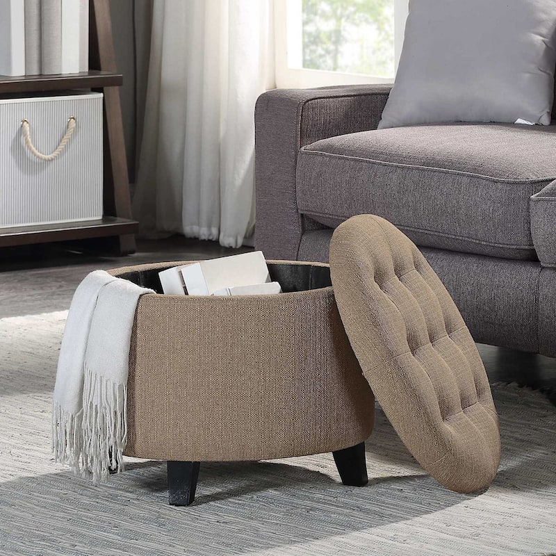 Convenience Concepts Designs4Comfort Round Storage Ottoman - Sandstone Fabric