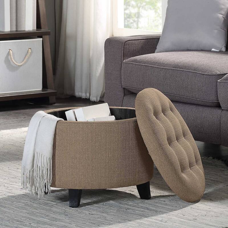 Convenience Concepts Designs4Comfort Round Storage Ottoman - Sandstone Fabric