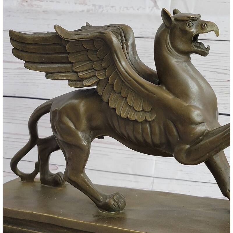 Welsh Dragon Griffin Mythological Creature Bronze Metal Statue Sculpture On Marble Base 9 Inches X 13 Inches