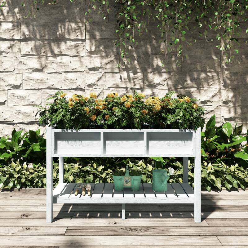 Rectangular Double-Deck Garden Planter Box Raised Garden Bed for Outdoor