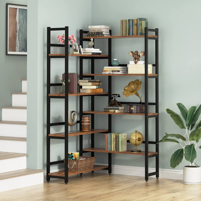70.8 Inch Corner Bookshelf, 8-Tier Industrial Bookcase