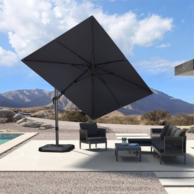 PURPLE LEAF 8 x 11 ft Left-right Tilting Patio Cantilever Umbrella with 360-degree Rotation - Light Grey