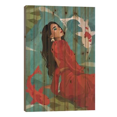 Connecting With Nature | Koi Fishes Print On Wood by Phung Banh - Multi-Color