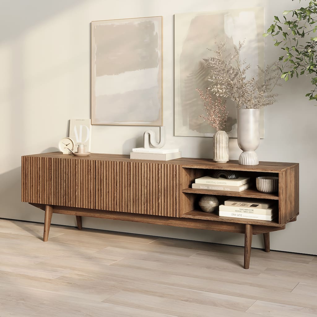 Living Skog Kelly TV Stand Console Fits TV's up to 65 in. with Wood Legs in Mid Century Modern Scandinavian Design