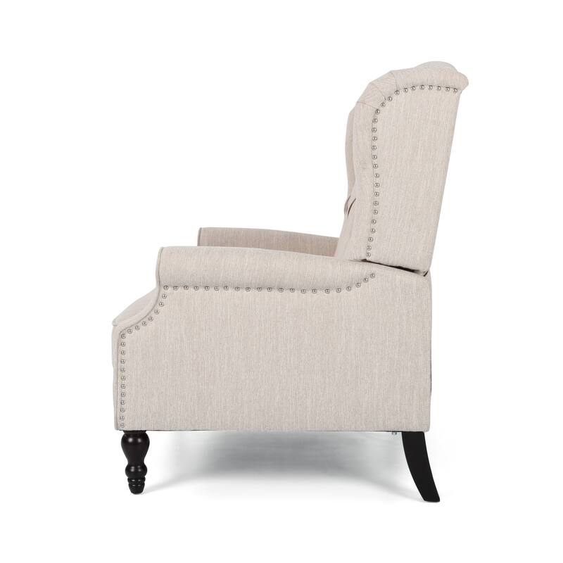 Oversized Wingback Push-Back Recliner with Footrest, Tufted Back, Nailheads