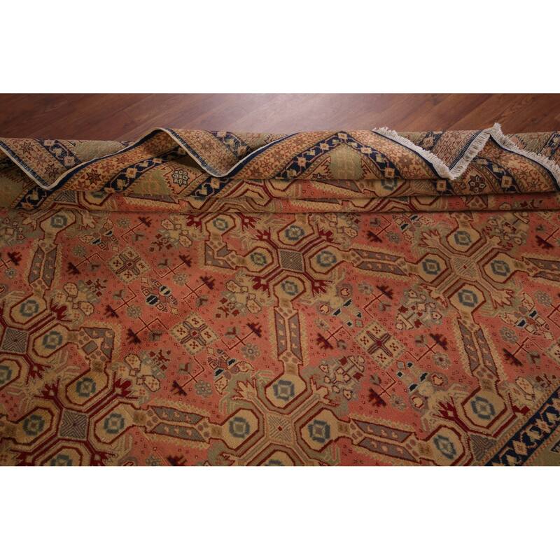 Pink Geometric Anatolian Turkish Vintage Area Rug Handmade Wool Carpet - 6'5" X 9'9"