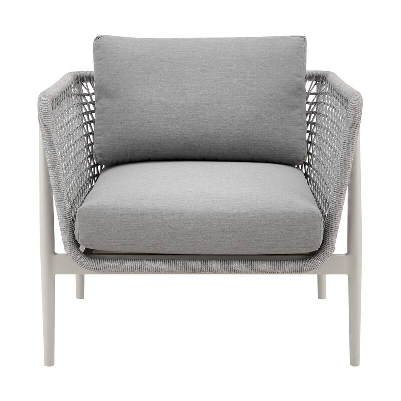 Rue 33 Inch Outdoor Patio Armchair, Mesh Woven Rope, Gray Aluminum Frame