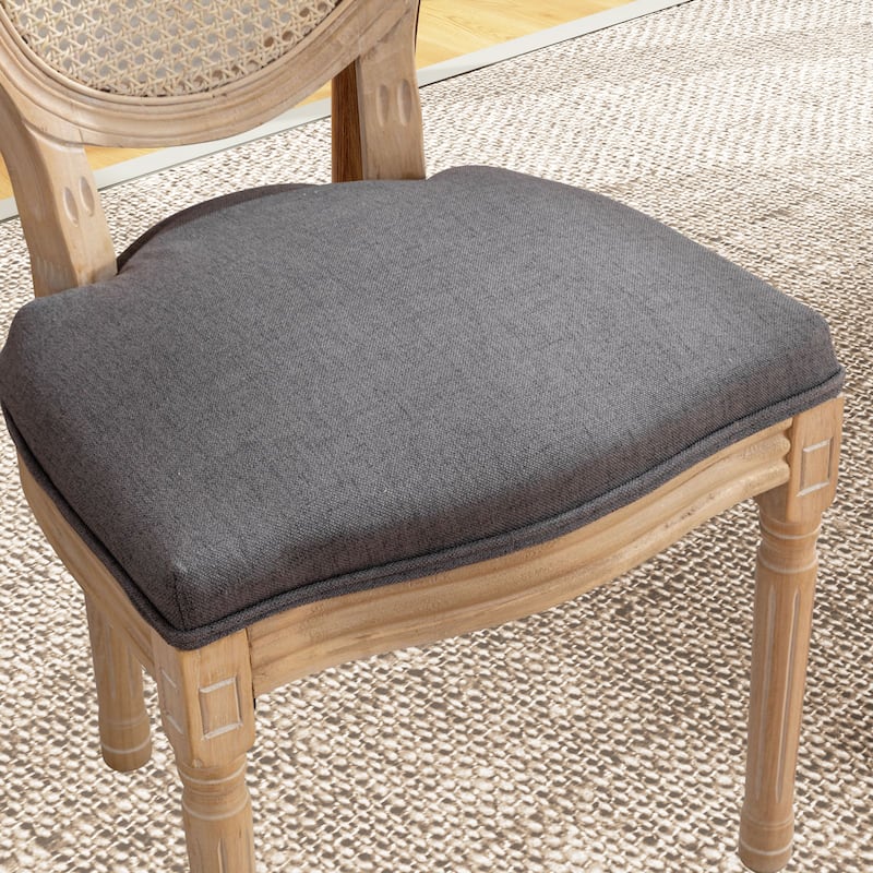 French Country Solid Wood Fabric Dining Chair Set of 2