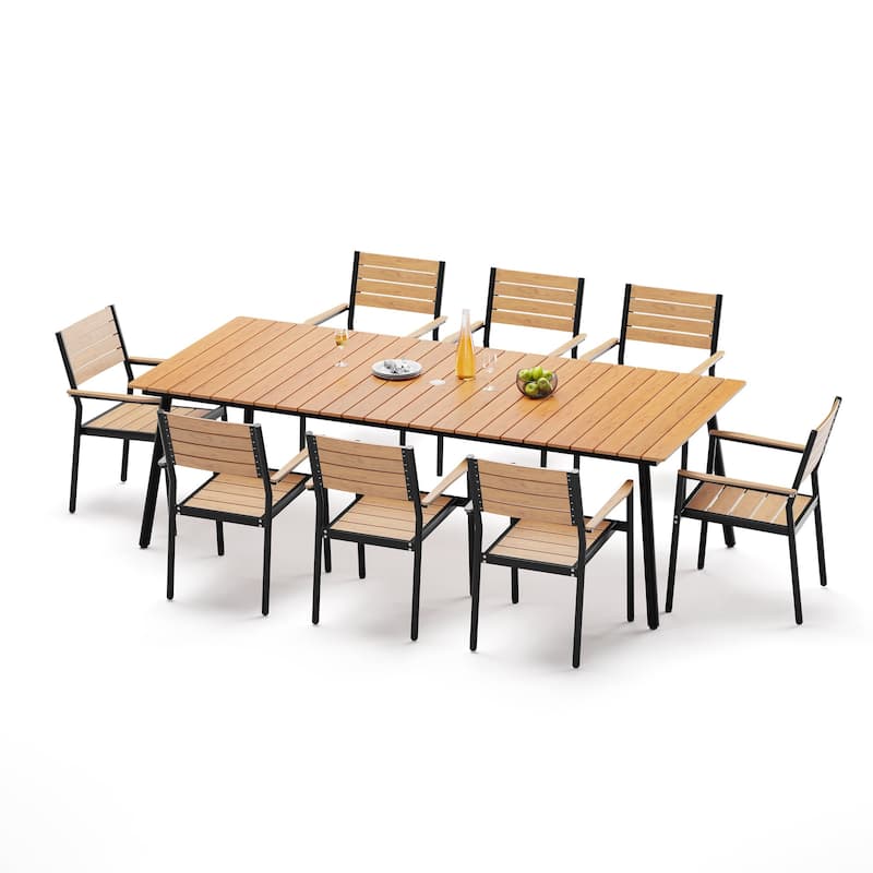 9-Piece Aluminum Outdoor Patio Dining Set with Umbrella Hole and Stackable Chairs