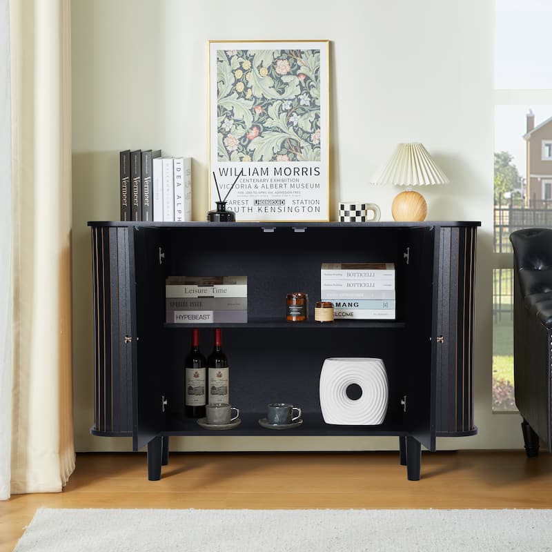 Wooden 47in 2-Door Curved Design Storage Cabinet Sideboard