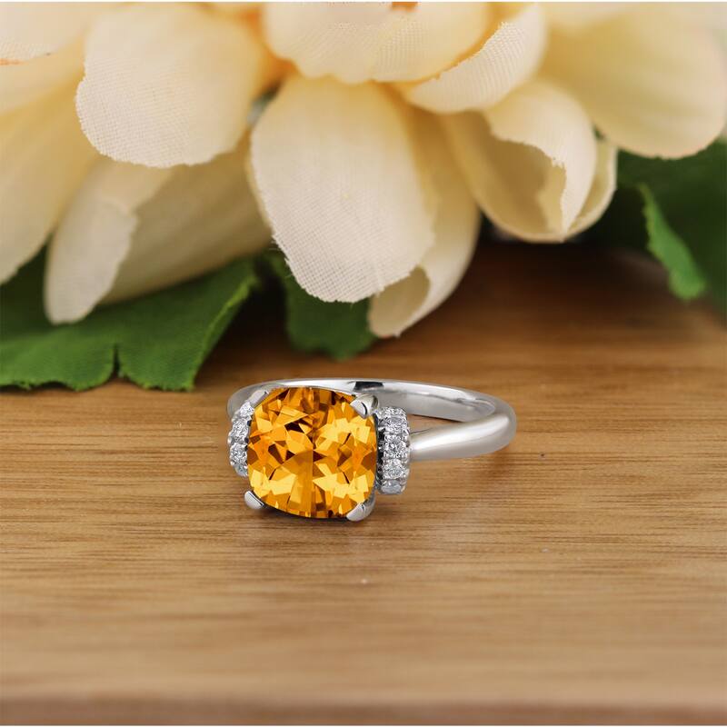 Auriya Unique 3 3/8ct Cushion-cut Citrine and Diamond Engagement Ring 1/5cttw 14k Gold