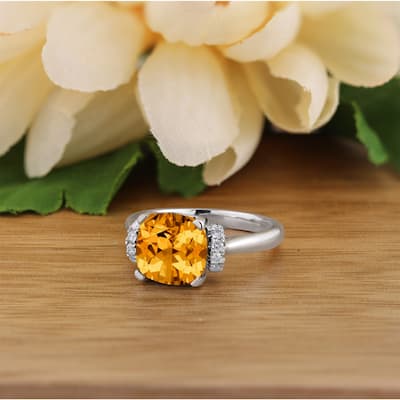 Auriya Unique 3 3/8ct Cushion-cut Citrine and Diamond Engagement Ring 1/5cttw 14k Gold