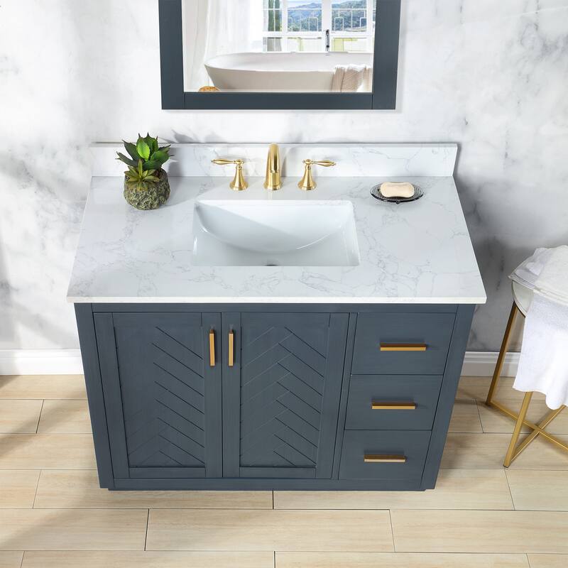 Altair Gazsi Bathroom Vanity with Composite Stone Countertop with Mirror