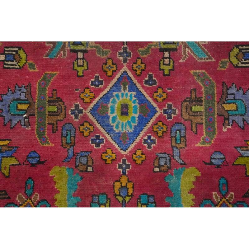 Hand Knotted Oriental 100% Wool Carpet Traditional Geometric Pink Tabriz Runner Rug - 10' 2'' X 3' 6''