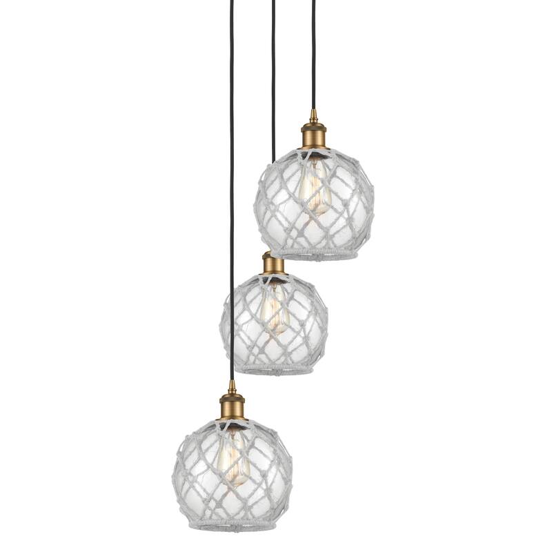 Innovations Lighting 113B-3P-31-15 Farmhouse Rope Pendant Farmhouse - Brushed Brass / Clear Glass with White Rope