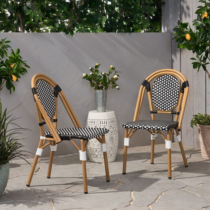 Outdoor PE Ratten and Aluminum French Bistro Chairs, Set of 2