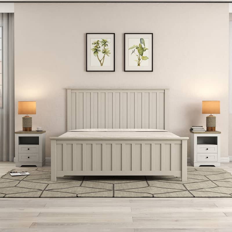 Farmhouse Nightstand , End Table, Side Table with 2 Drawers Storage Cabinet for Bedroom, Living Room, Country Style