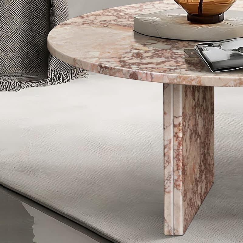 Roomfitters Round Natural Marble Coffee Table, Genuine Stone Living Room Table, Real Marble