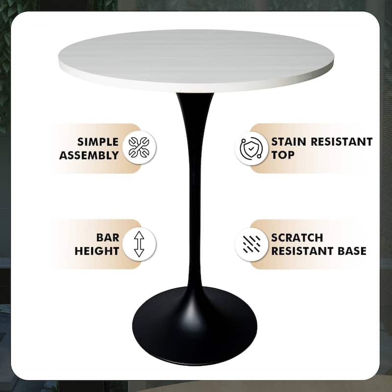 LeisureMod Verve 27" Bar Height Dining Table with MDF Round Top in Black Marbleized